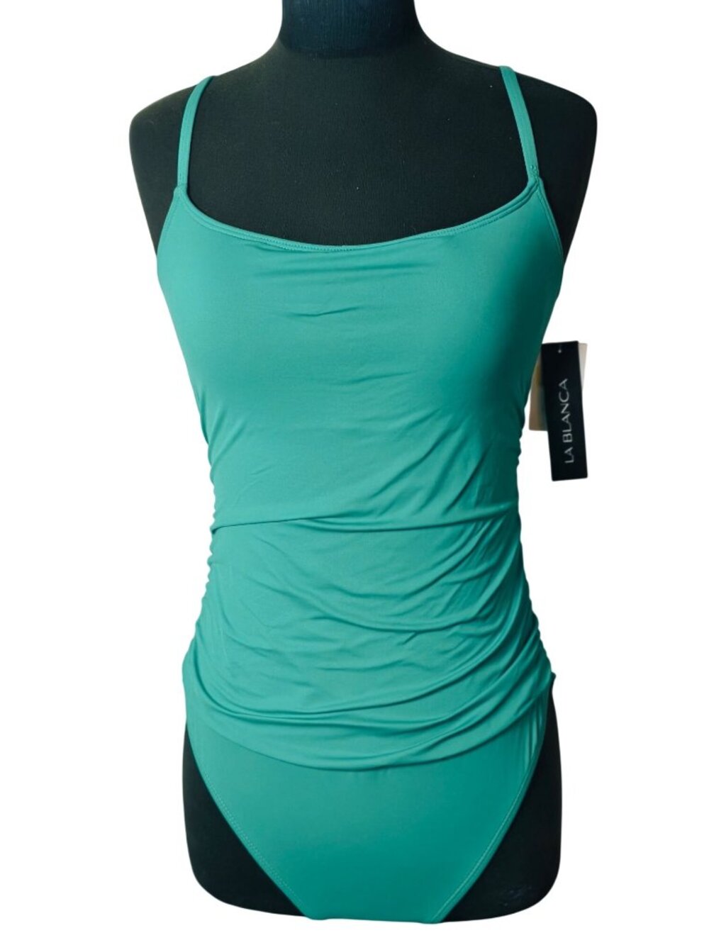 La Blanca Womens One-Piece 14 Swimsuit Teal Tummy Control Ruched Slimming New